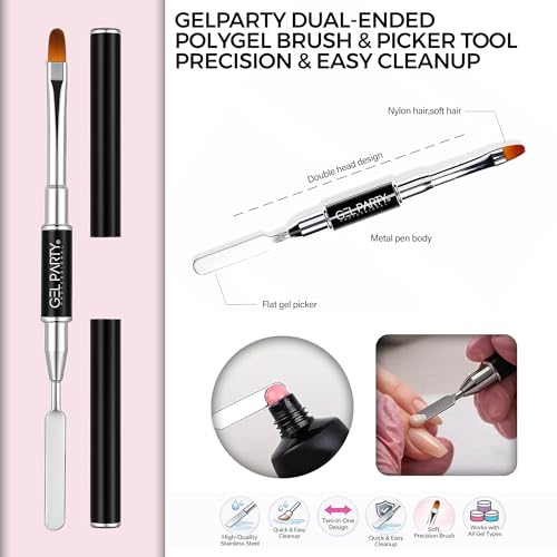 GELPARTY Professional Nail Art Brush Kit – 10 Pcs Dual-Ended Nail Art Tools Set with 6 Brush & Dotting Pens, Poly Gel Tool, Nail Brush, Brush Holder & Nail Art Palette – Salon & Home Use