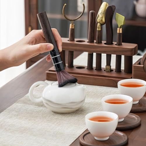 Tea Ceremony Six Gentlemen Set, Chinese Gongfu Tea Making Tools，Multifunctional Tea Ceremony Accessories Combination for Rack Clip Knife Needle Spoon (Walnut color)