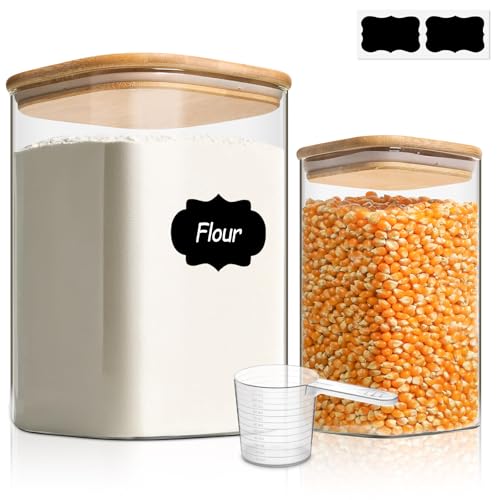 ComSaf Glass Storage Containers with Bamboo Lids 1.2/3.6 Qt 2 Pack - color: 3.6Qt/1.2Qt-Square