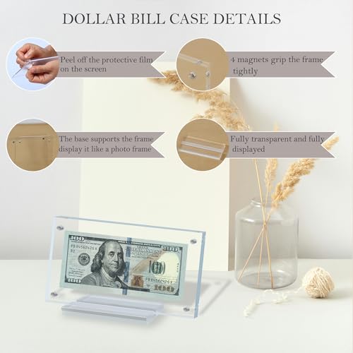 2Pcs Dollar Bill Frame Display Acrylic Dollar Bill Holder for Collectors Currency Frame Display Case Double-Sided Transparent Ticket Banknotes Stamp Photo Protector(Transparent-2) - color: Transparent-2