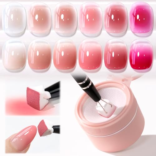 Double Rhythm Painting Gel Polish Set for Nail Art Palette Patting Gel Polish 6 Colors with 100 Pcs Sponges and Grabbing Pen (Neutral Nude Rose-T6-66) - color: Neutral Nude Rose