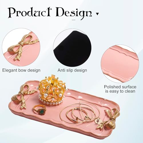 Warmtree Bow Jewelry Tray, Coquette Trinket Dish, Vanity Decor - color: Pink