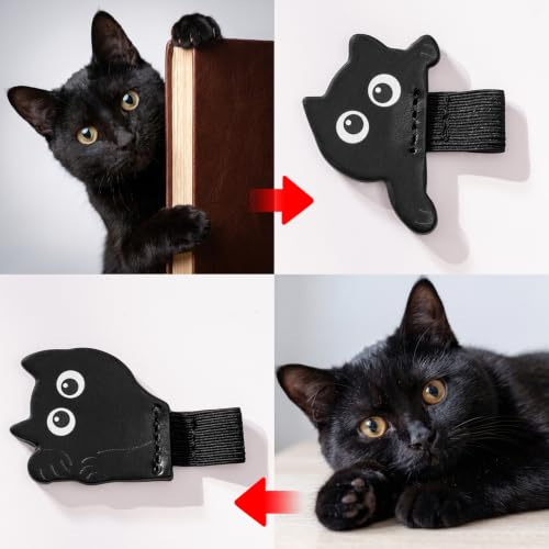 2-Pack Black Cat Magnetic Bookmarks, PU Faux Leather