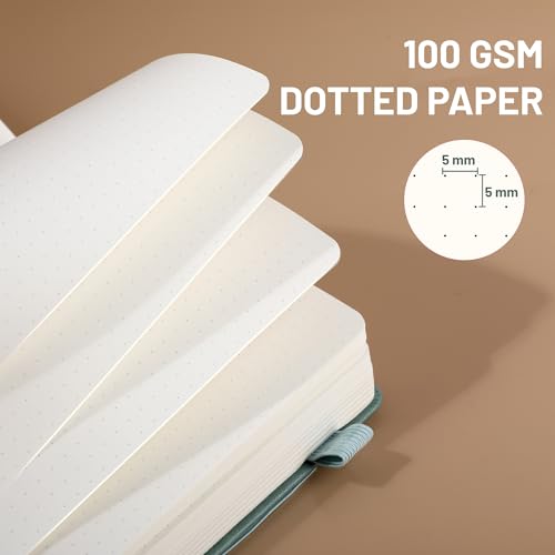 CAGIE Bullet Dotted Journal Notebook 320 Pages 100 GSM Paper Hardcover A5 Dot Grid Notebook Leather Journals for Writing Women Men Work Journaling, Green - color: Green, style: Dotted A5