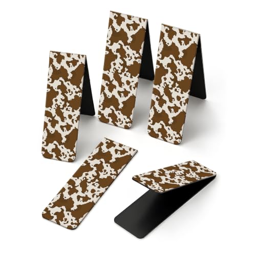 5 Pieces Magnetic Bookmarks, Cute Magnet Bookmark Clips, Colorful Page Markers for Books, Reading Supplies for Book Lovers, Women and Men Cute Brown Cow Print - color: Cute Brown Cow Print