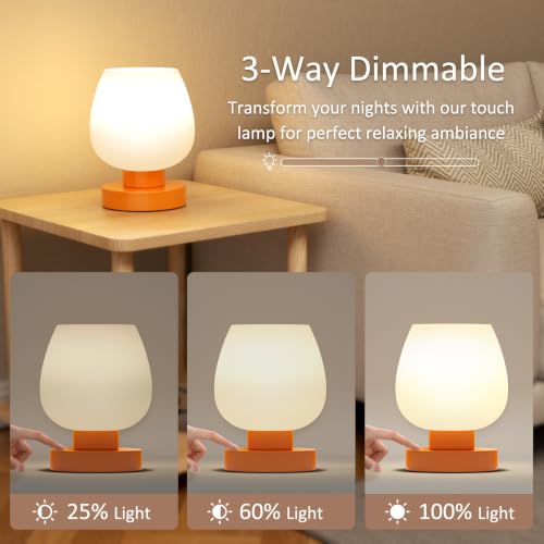 Seealle Small Touch Table Lamp for Nightstand, 3 Way Dimmable Bedside Lamp - color: Orange