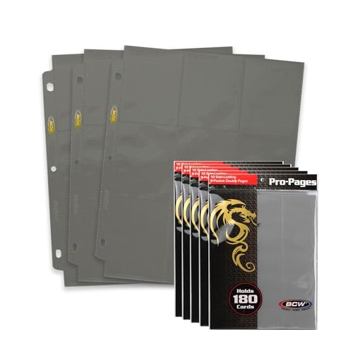 BCW Double-Sided 9-Pocket Pages Holder - 50 Gray Pages | Trading Card Binder Sheets | Secure Side Loading | Ideal Card Storage and Display Solution - color: Gray