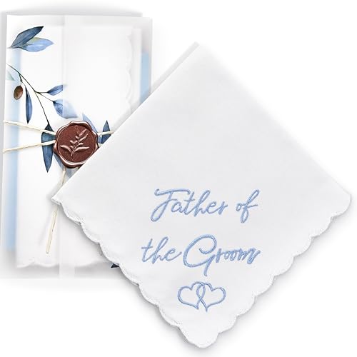 Mother of the Bride Gifts Wedding Handkerchief Keepsake - color: Father of the Groom, style: Blue Olive Leaf