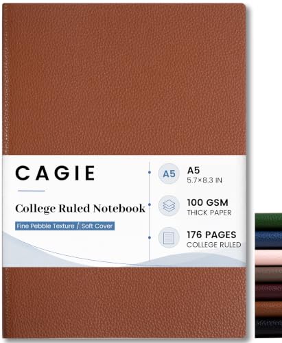 CAGIE College Ruled Journal for Men & Women, Softcover A5 Leather Notebook - color: Brown, size: 1 Pack