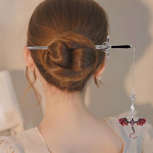 Fourth Wing Dragon Sword Cute Bookmark Book Mark for Reading Women Gifts - color: Silver Red