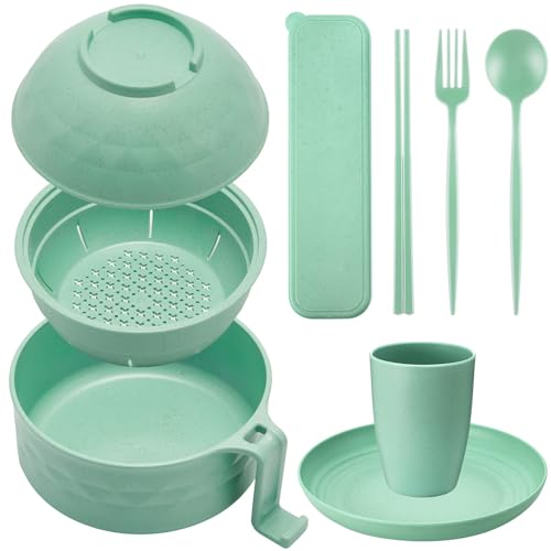 6 Pcs Microwave Ramen Cooker Set 40oz Bowl, Nordic Green - color: Nordic Green
