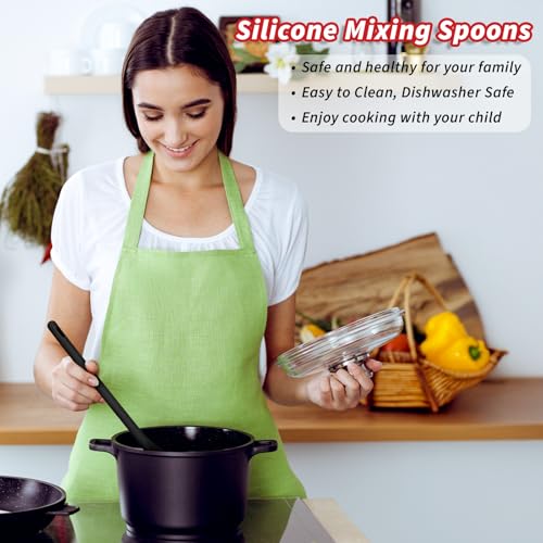 2Pcs Long Spoons for Stirring,Shimmeroo Mixing Spoons for Cooking Long Stirring Spoon for Baking Serving Stir Spoon (Red & Black)