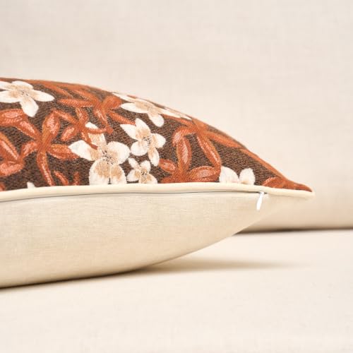 Aeckself Neutral Floral Pillow Cover 12 x 20 Inch, Vintage Chenille Rectangle Throw Pillow Cover Soft Home Decorative Farmhouse Accent Couch Pillow Cover for Living Room Bedroom, Orange - color: Orange, size: 20" x 12" (Pack of 1)