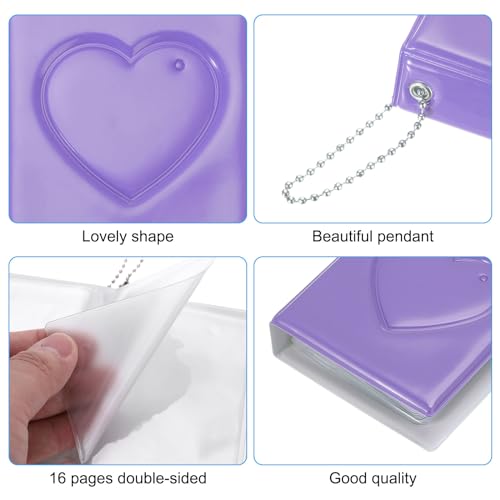 PATIKIL 3 Inch Mini Kpop Photocard Binder 2.5"x3.5" Album with 32 Pockets Small Bookshelf Love Heart Picture Holder Book for Collection, Purple - color: Purple