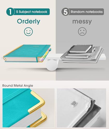 Hardcover Spiral Notebook Journal with Removable Dividers Tabs, 300 Pages Leather 5 Subject Notebook College Ruled, 8"x10" Large B5 Notebooks for Work School Note taking, Lined Journal for Women, Blue - color: Blue, size: 8"x10"