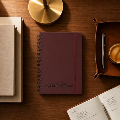 Nextnoid A5 Undated Weekly Planner with Goal & Habit Tracker, Burgundy - color: Burgundy, style: b-Weekly Undated