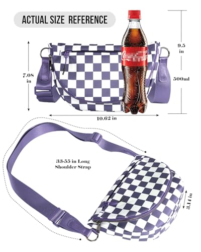 Crescent Bag for Women,Medium Nylon Crescent Bag Single Shoulder Bag - color: Crossbody bag- Cloud Purple Checkered