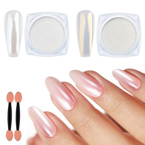 Artdone 2 Jars Chrome Nail Powder White and Gold Pearl - color: 2 Jars - White and Gold