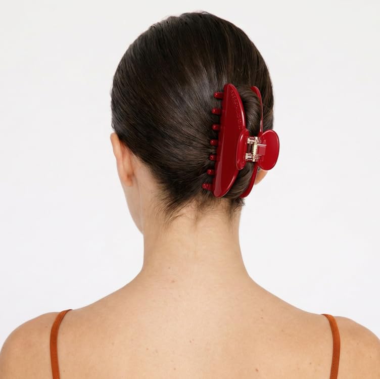 Luxury Hair Claw Clip Premium Acetate Strong Hold 4 Inch (Ruby Red) - color: Ruby Red