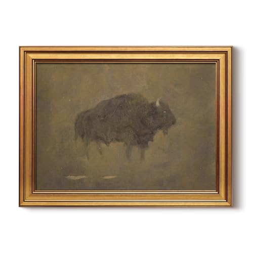 HUARCEY Gold Framed Canvas Wall Art, Retro Bison Picture Decor, 12x16 Inch - color: Bison Art, size: 16"L x 12"W