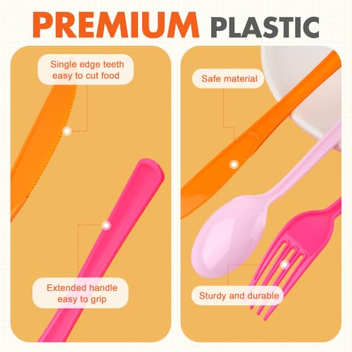 Kochorie 300 Pcs Pink and Orange Plastic Silverware, Heavy Duty Cutlery Set - color: Pink and Orange