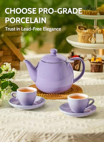 Sweese Teapots for Tea, 27 oz Porcelain Tea pot with Removable Stainless Steel Infuser, Tea Pots for Loose Tea - Purple - color: Purple, size: 27oz (with infuser)
