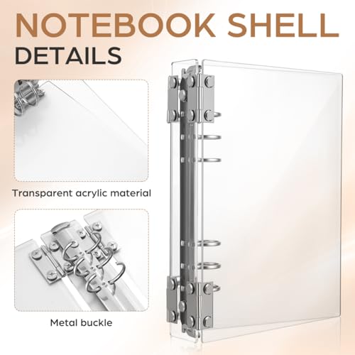 Tofficu Clear A5 Binder Cover 9.05X7.28In Acrylic Notebook Shell Refillable Transparent Journal Photo Album Cover with Loose Leaf Ring for Office and School Supplies