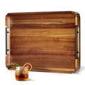 22-in Acacia Wood Ottoman Serving Tray with Handle, Rounded Corner