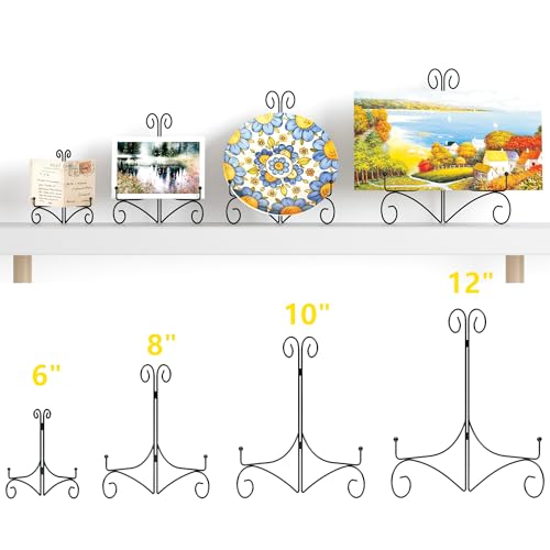 Iron Plate Stand for Display with Folding Design, Picture Stands for Tables, 12 Inch Large Easels for Displaying for Book, Art Piece, Photo and Platter, 12’’ Black