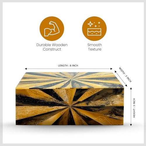 Perilla Home Home Decor Decorative Storage Wooden Box Small Yugen Organizer Tool Stash Card Craft Treasure Trinket Memory Keepsake Jewelry Box for Men and Women, Gifts For All, Black, Yellow and Brown - color: Black & Yellow