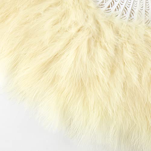BABEYOND 1920s Marabou Feather Folding Hand Fan - color: Champagne