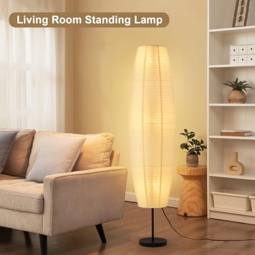 Off-White Paper Lamp Paper Floor Lamp, 3-Lights Bulbs Included - color: Oval Off-white & Black