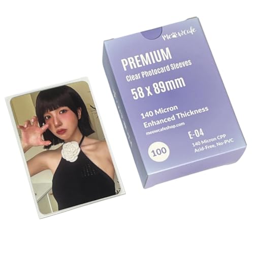 MEOWCAFE Premium CPP Card Sleeves in Box Design, Strong, Thick, High Clarity Kpop Photocard Sleeve, 100 Sleeves (58x89mm (140 Micron)) - size: 58x89mm (140 Micron)