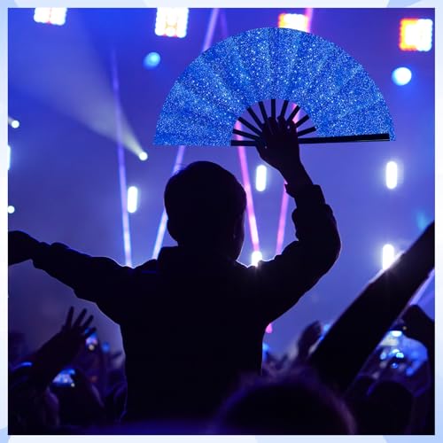 Maitys 2 Pack Foldable Fans for Rave Dancing,Dark Color,Glitter Pattern - color: Dark Color, style: Glitter Pattern