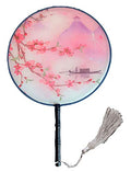 Seres Classic Round Fan,Wood Fan Rib&Semi-Transparent Silk Cloth,10+ Optional Patterns,Diameter 8.3in,团扇 (14.Boat Under Flowers) - color: 14.boat Under Flowers