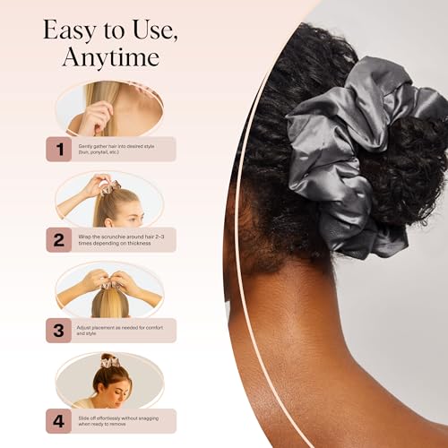 Kitsch Pillow Satin Scrunchies for Women - Charcoal & Gold, 2pcs - color: Gold
