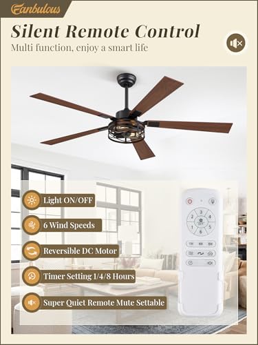 Fanbulous 60" Farmhouse Caged Ceiling Fan with Light & Remote, 6-Speed - color: Black and Walnut, size: 60 Inch