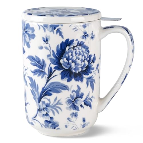 AmorArc Tea Cup With Infuser and Lid, 18oz Loose Leaf Tea Mug With Steeper - color: Mums
