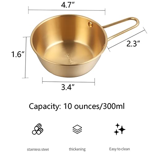 2-Pack Makgeolli Bowls, 304 Stainless Steel Korean Traditional Bowls Rice Wine Bowl with Handle, Hiking Soup Dish, Food Bowl Camp Cup, 4.7 Inch, 10 Ounces (Gold) - color: Gold