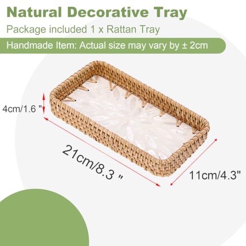 Key Basket for Entryway Table, Rattan Tray Rectangular Key Holder - color: White, size: 8.3" x 4.3" x 1.6"