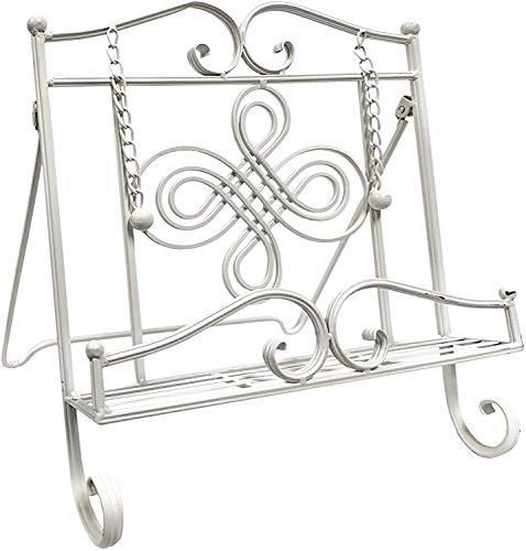 Tripar Swirl Design White Metal Cookbook Stand, for Use with Tablets, Catalogs, Cookbooks, Recipe Holders, Portable, Adjustable, Free Standing - color: White