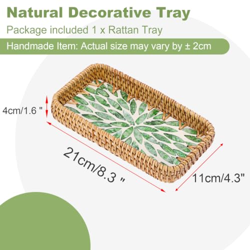 Key Basket Tray for Entryway Table,Woven Rattan Tray Rectangular - color: Green, size: 8.3" x 4.3" x 1.6"