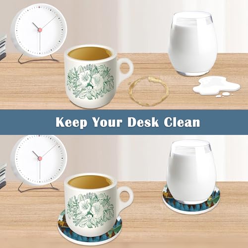Coasters for Drinks, Set of 4 Absorbent Ceramic with Cork Base, Mountain and Forest Nature Design, Round Shape, Perfect for Coffee Table Protection and Gifts - color: Mountains and Forest Nature