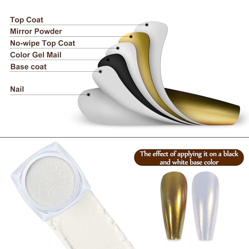 Artdone 2 Jars Chrome Nail Powder White and Gold Pearl - color: 2 Jars - White and Gold