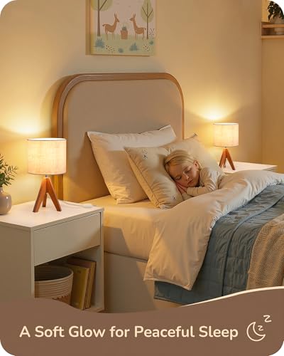 EDISHINE Tripod Table Lamp, Small Cute Bedside Lamp, 14.2 Inch, E26 Base - color: Light Brown