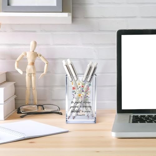 Be Joyful in Hope, Patient in Affliction Romans 12:12 Acrylic Cosmetic Pencil Pen Holder Cup, Christian Verse Pen Holder Cup, Christian Gifts for Women Boss Friend Teacher - style: Be Joyful