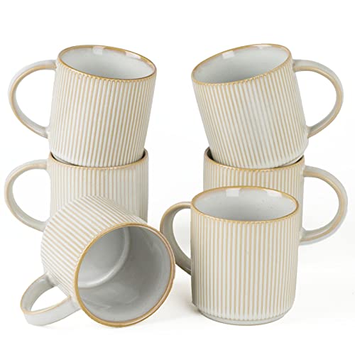 famiware Coffee Mug Set of 6, Star 12 oz Ceramic Mugs Cups Set with Handle - color: Star-Cappuccino White, size: 6 Count (Pack of 1)