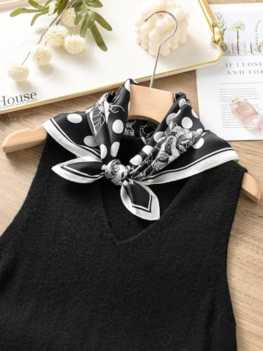 100% Mulberry Silk Scarf - 21" Square Lightweight Neckerchief, Gift Packed - color: Black-2