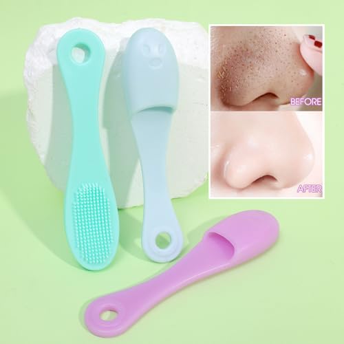 3PCS Portable Silicone Nose Cleansing Massage Brush Finger Shape Cleansing Pore Face Nose BlackheadSkin Care Tools,10.5 * 2.5cm (Light Blue) - color: Light Blue