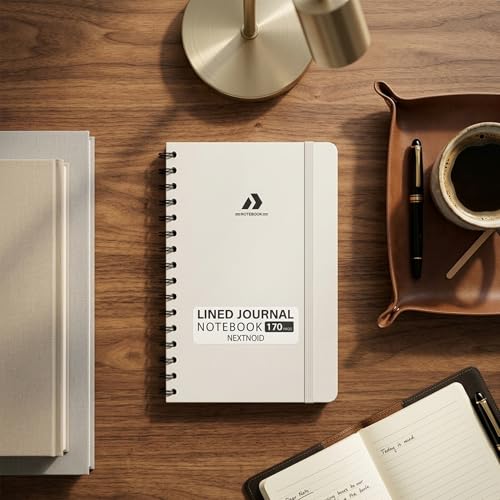 Nextnoid A5 Lined Spiral Notebook - 170 Pages, College Ruled, Beige - color: d-Beige